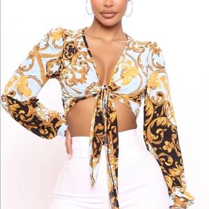 Fashion Nova- Real Romance Tie Front Blouse (Brand New, never worn)